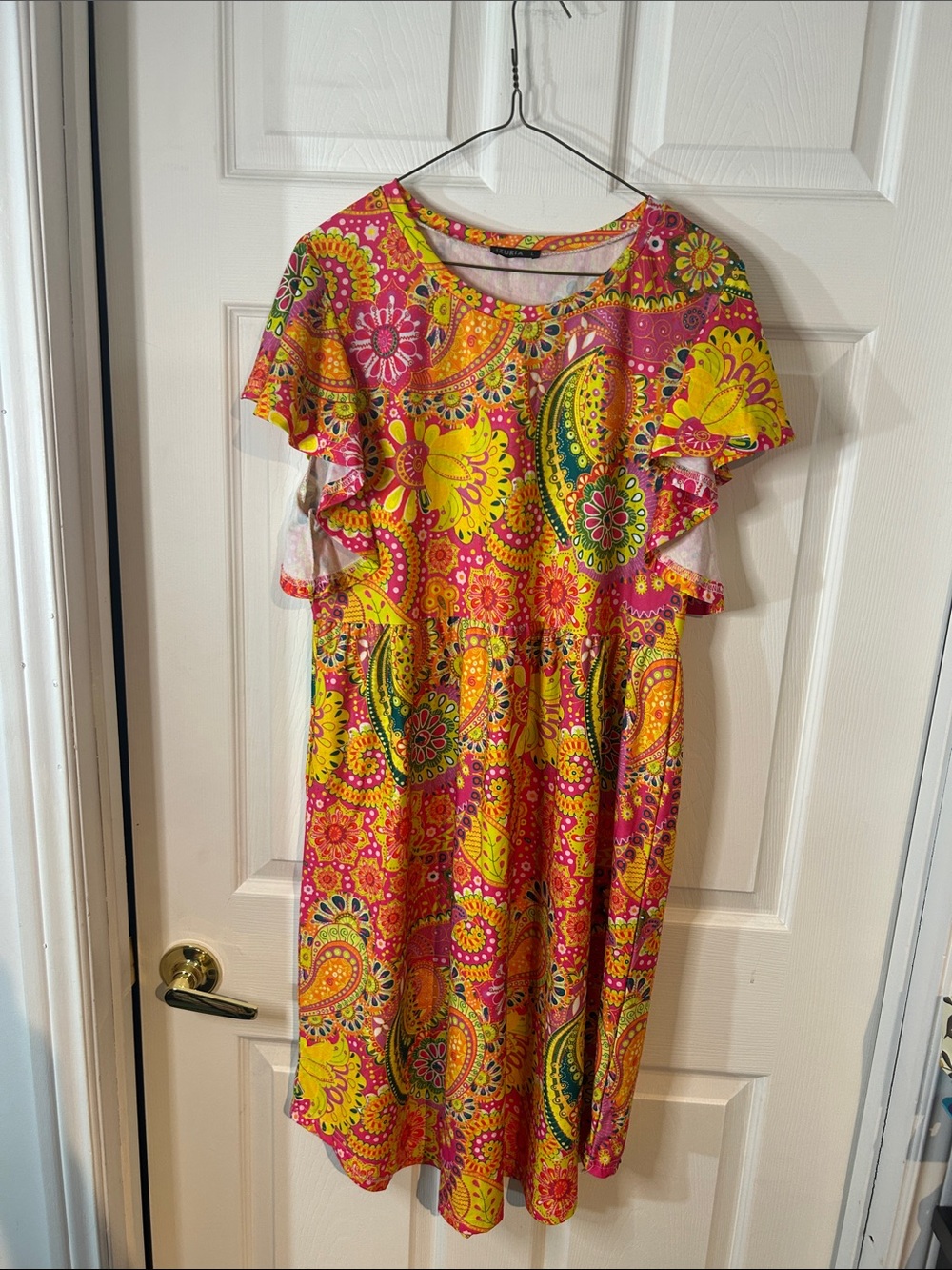 Bright Paisley Flutter Sleeve Dress - Yellow & Pink